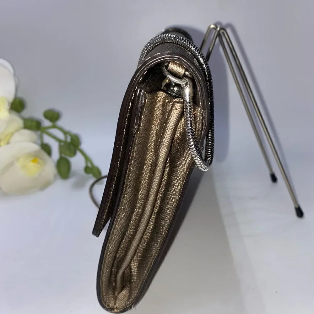 Calvin Klein Saffiano Leather Shoulder Purse Gold Small